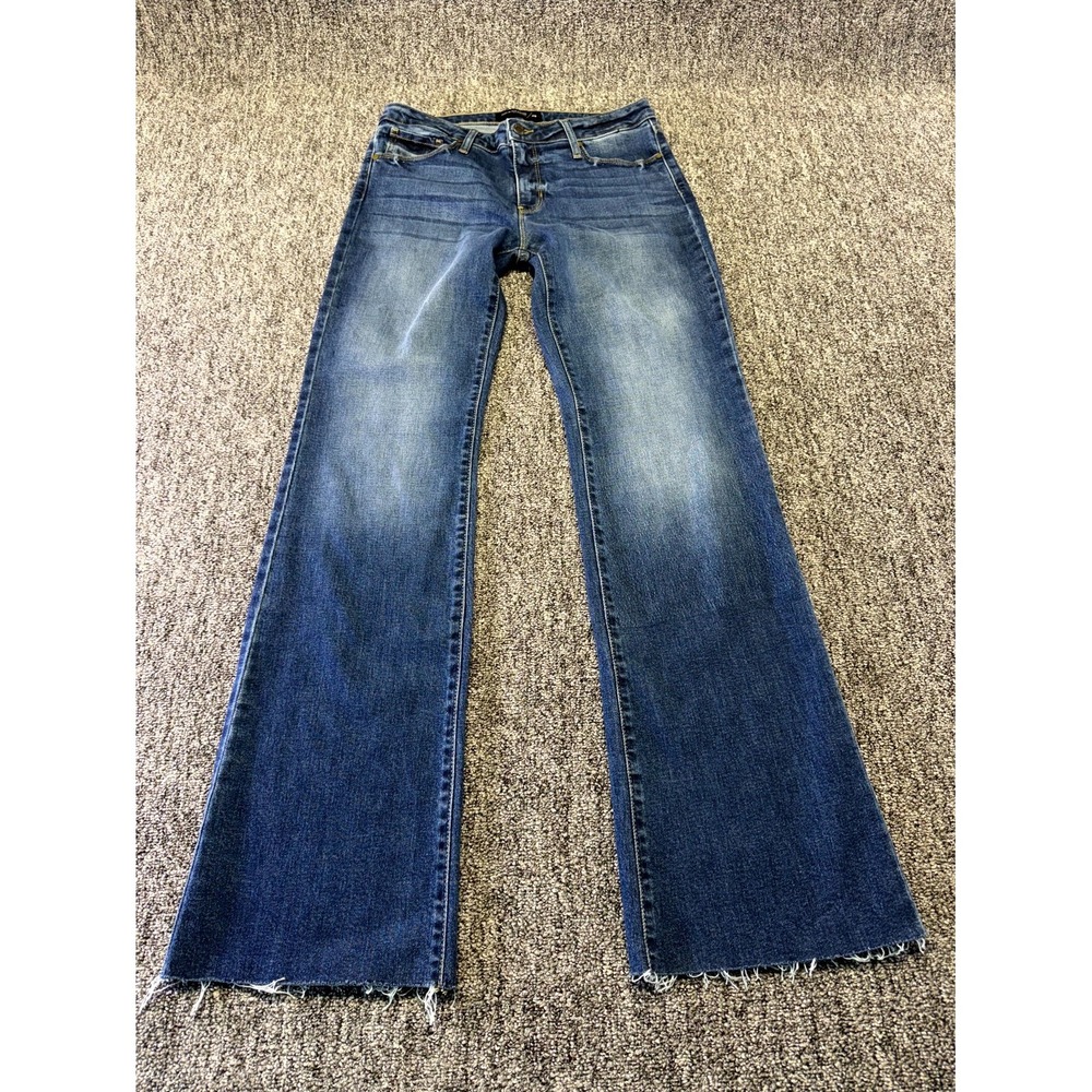 Just Black Denim Wide Leg Jeans Women 29 Blue Whisker Cotton Mid Rise Frayed Hem